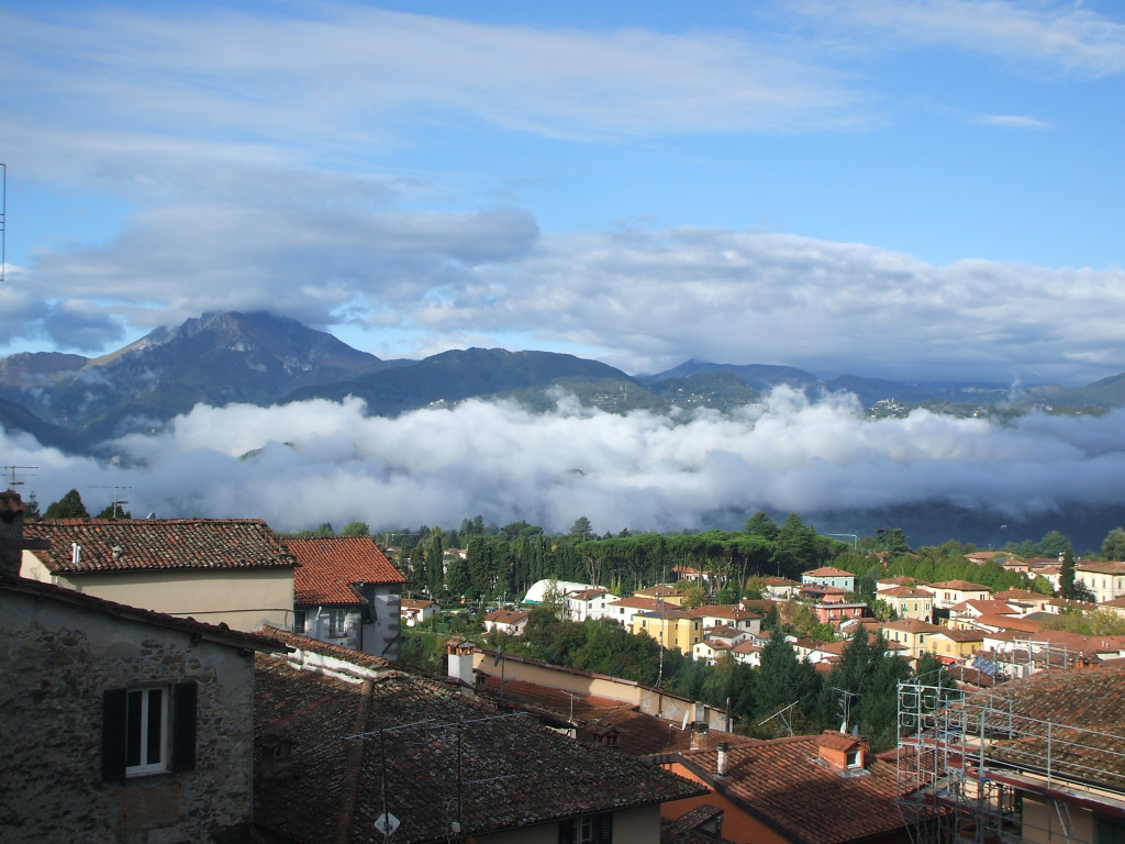 View from Nel Cielo balcony across Barga to le Alpi Apuane (October)